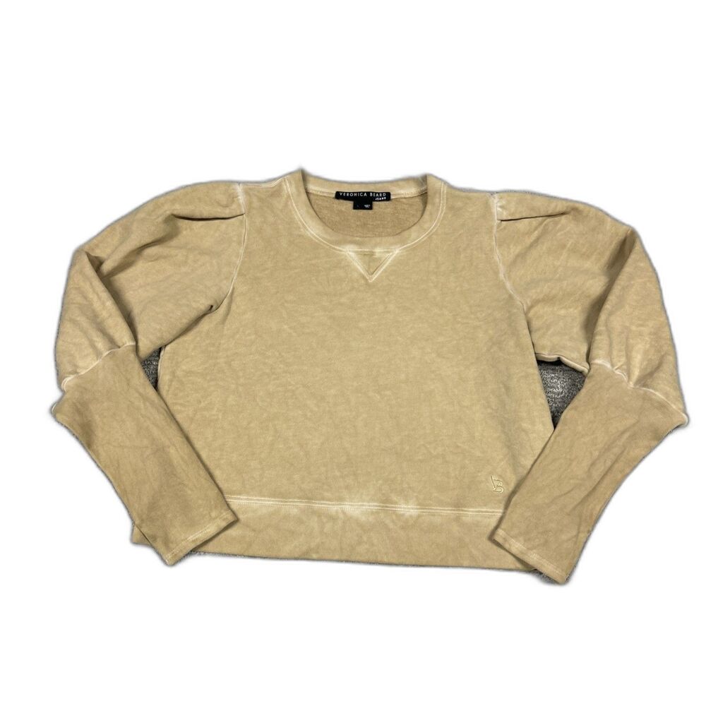 Veronica Beard Analeigh Sweatshirt Womens Large Tan Puff Sleeves Pima Cotton